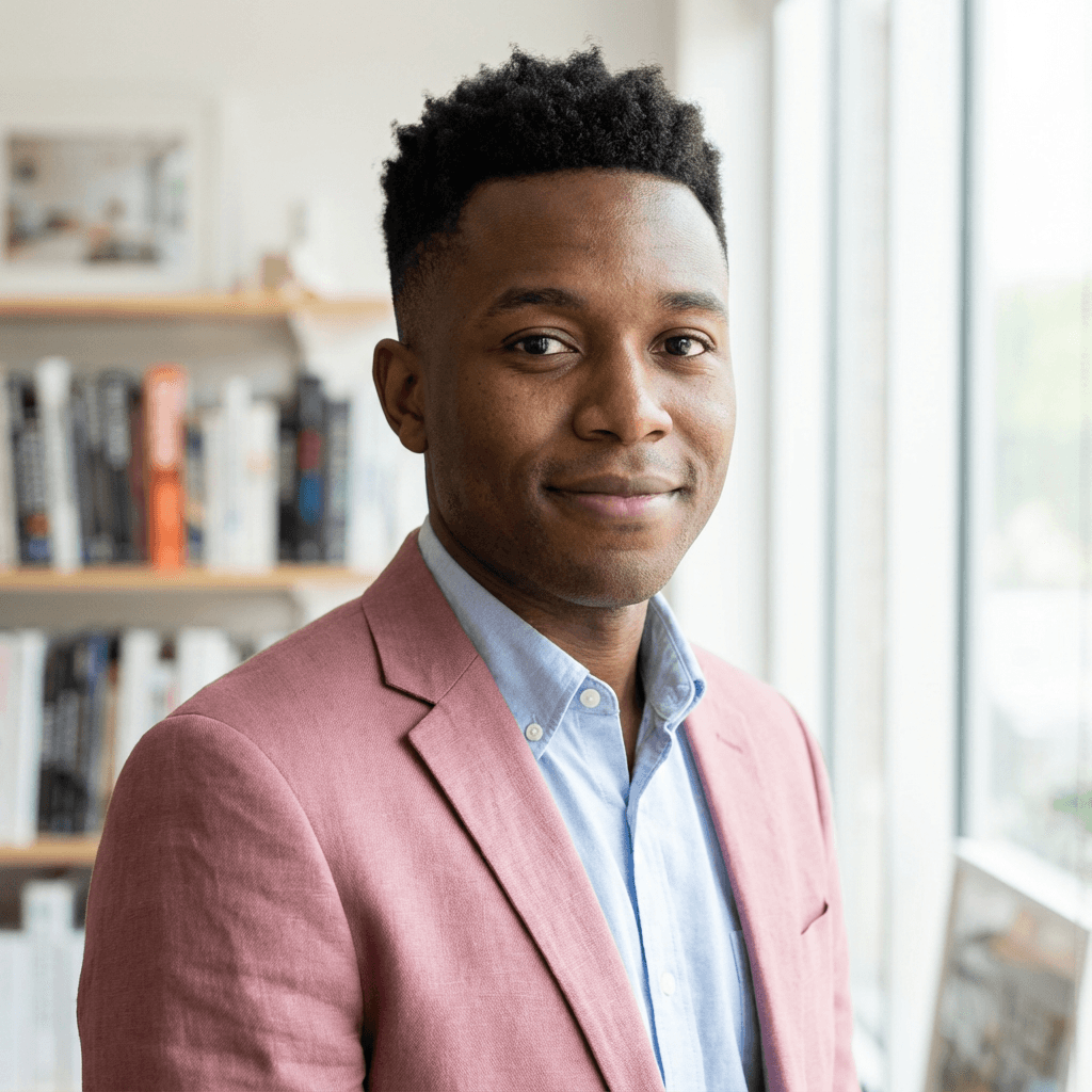Male business owner in industrial setting with thoughtful expression
