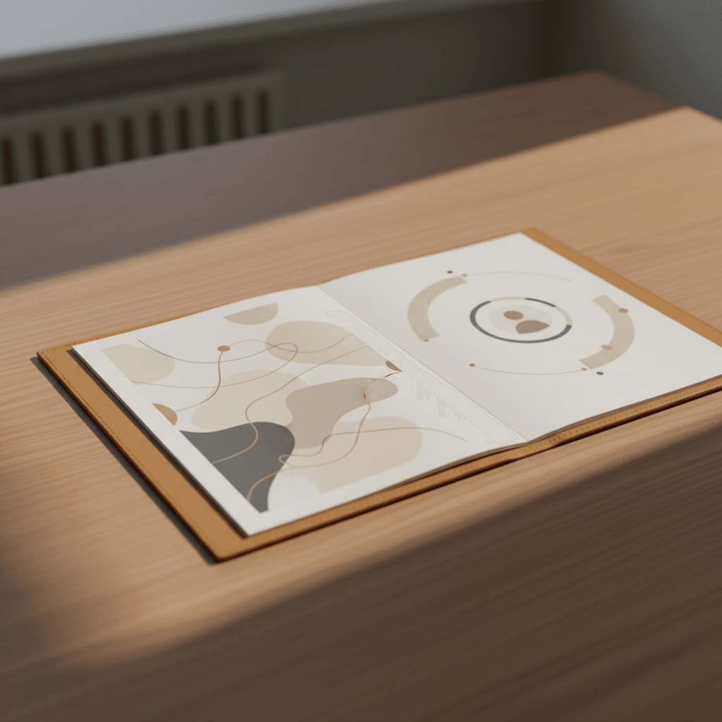 Aufgeschlagene persönliche Motivprofil-Mappe auf einem Holztisch