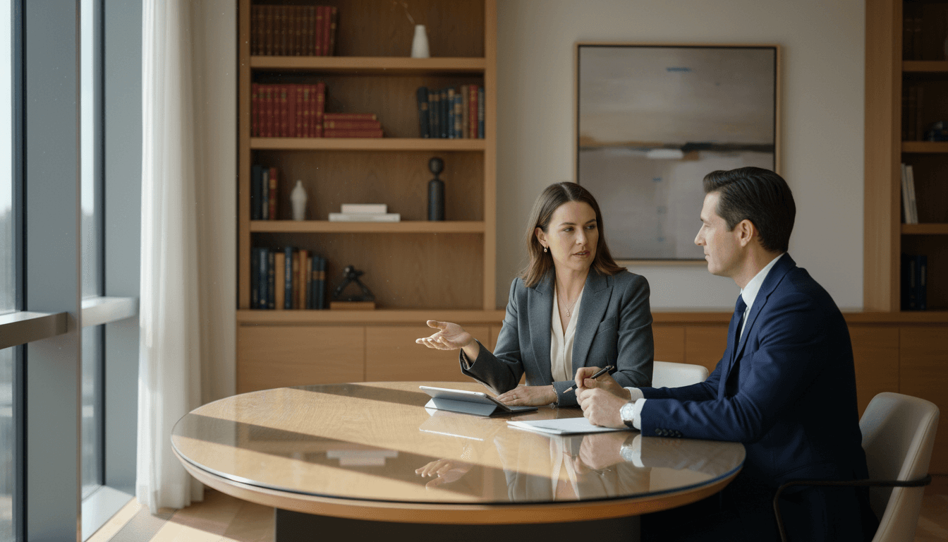 Brunello Gianella im Gespräch mit einem CEO in einem modernen Büro